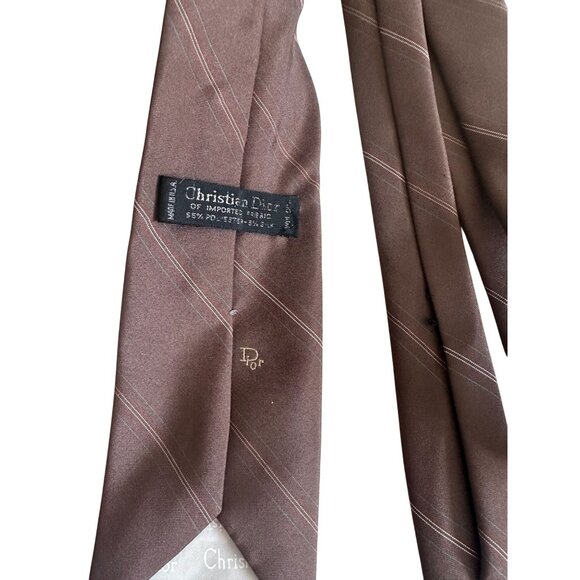 CHRISTIAN DIOR Men’s Vintage Brown Striped Tie - Picture 5 of 6